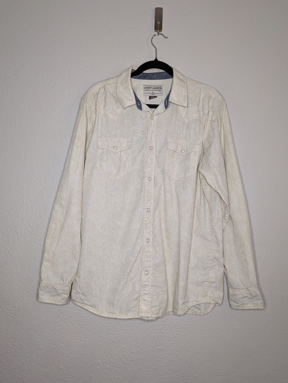 Cody James Cream Western Paisley Striped Pearl Snap Button Down Dress Shirt L
